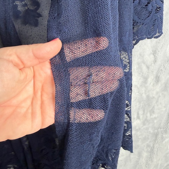 Maurices Lace Open Front Cardigan Womens M Navy Blue Boho Floral Micro Mesh - Picture 7 of 11